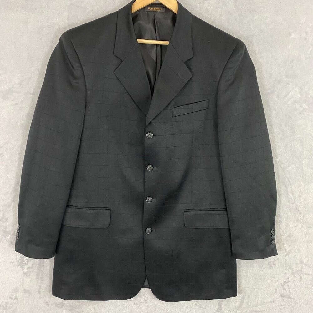 Zandello Blazer Men's Size 42L Black Plaid Suit Jacket‎ Sport Coat Ventless